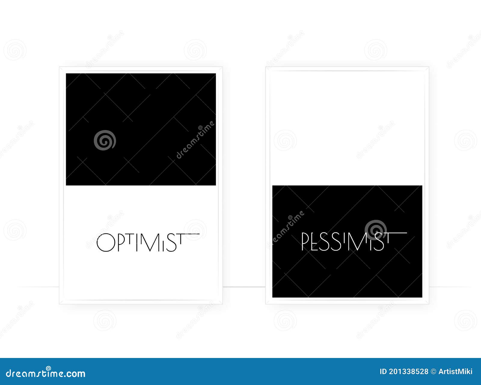 optimist and pessimist, . minimalist poster , scandinavian wall art. two pieces artwork. black and white s