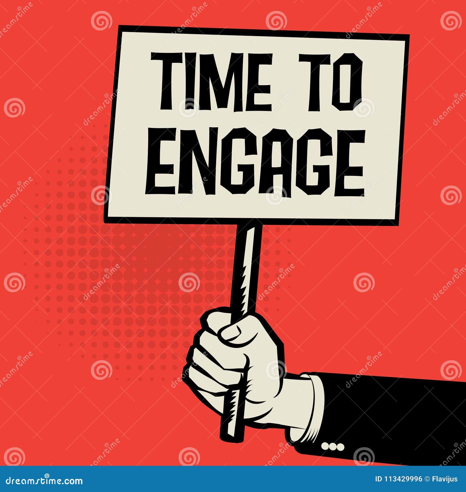 Poster In Hand Business Concept Time To Engage Stock Vector