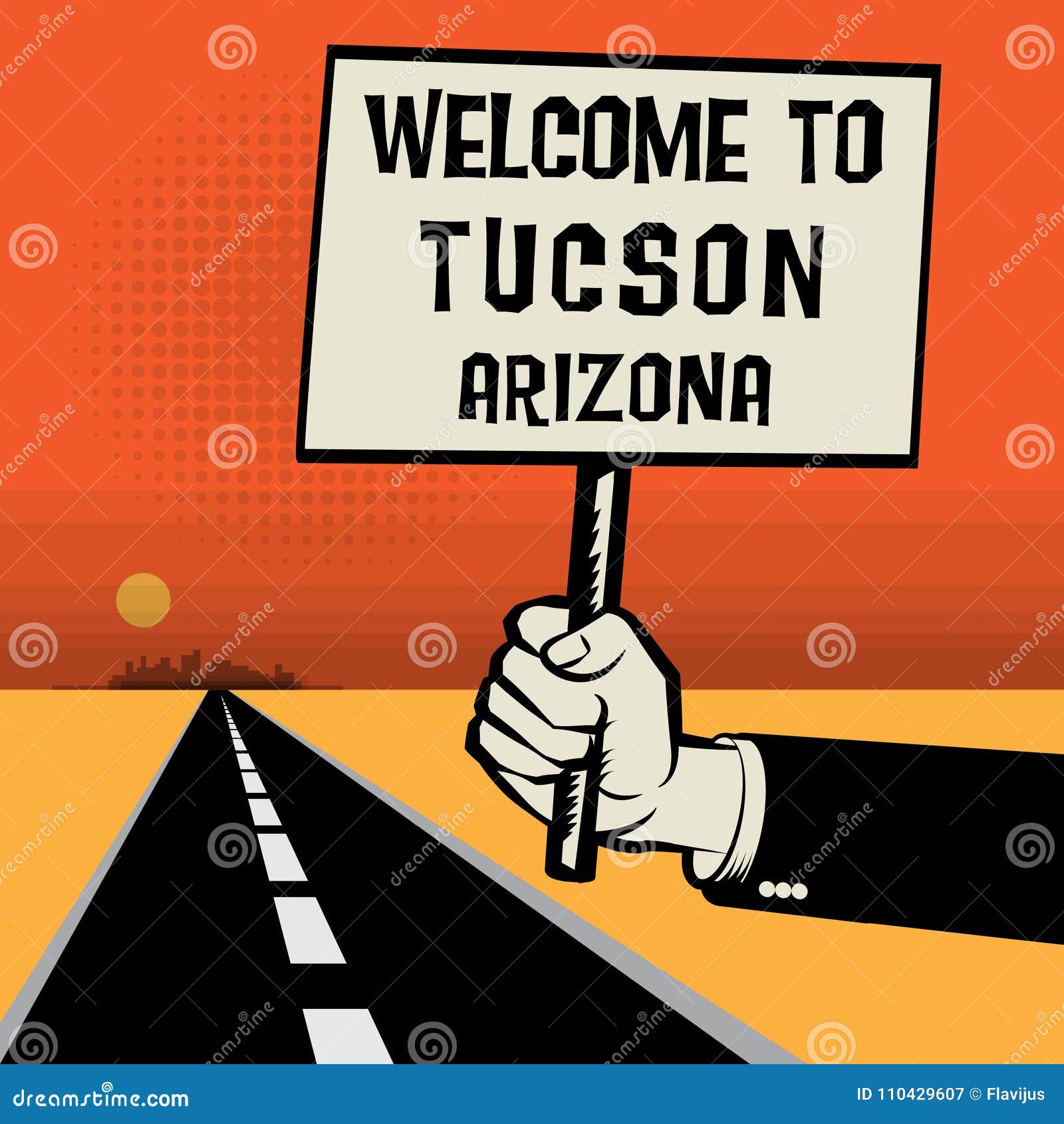 Poster in Hand, Text Welcome To Tucson, Arizona Stock Vector ...