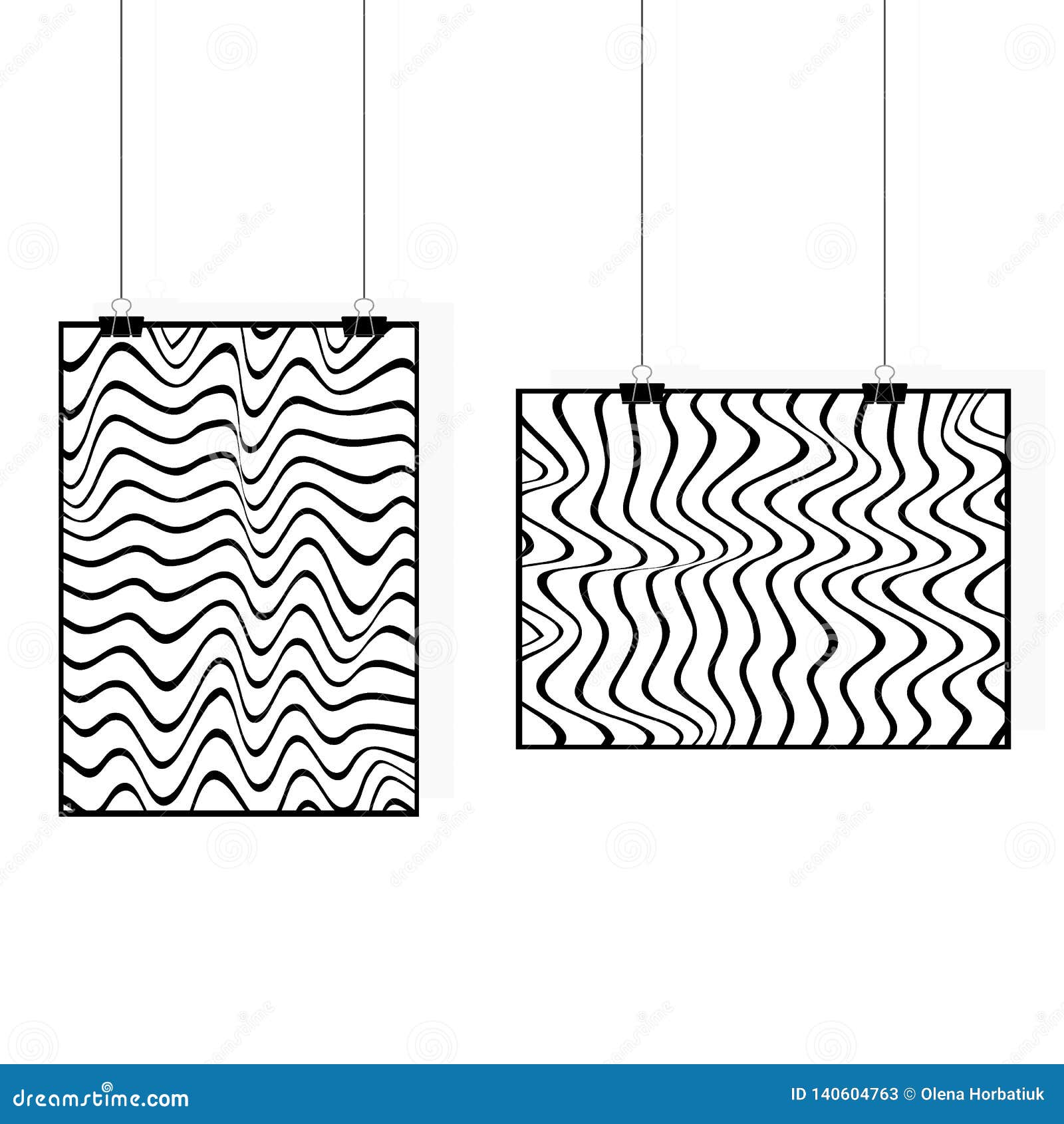 poster hanging with zebra art.  monochrome seamless pattern, curved lines, striped black & white background. abstract