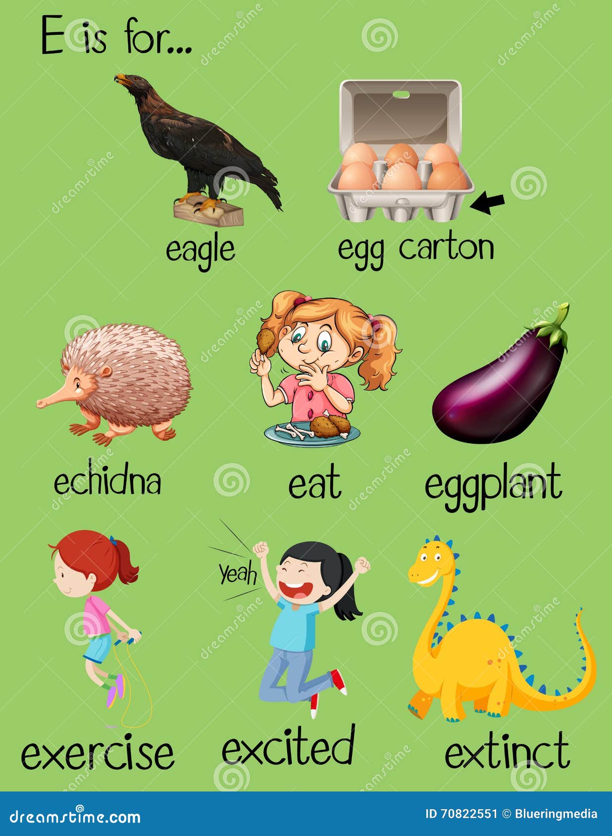 Poster Letter E And Different Words Stock Vector Illustration Of