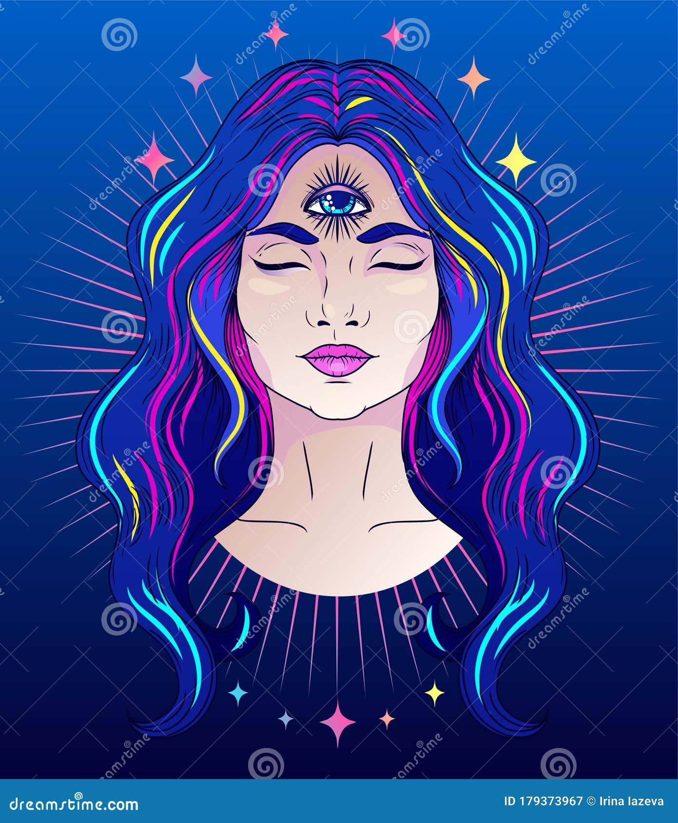 poster with meditative woman with third eye
