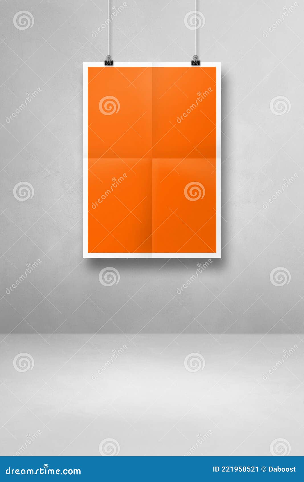 Poster Orange Plié Accroché Sur Un Mur Blanc Avec Clips Illustration Stock  - Illustration du trombone, vide: 221958521