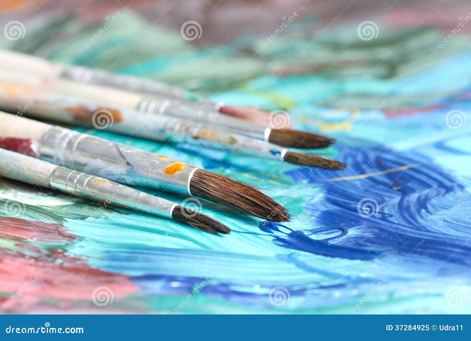 Poster Paints Watercolor with Brushes Abstract Concept Stock Image