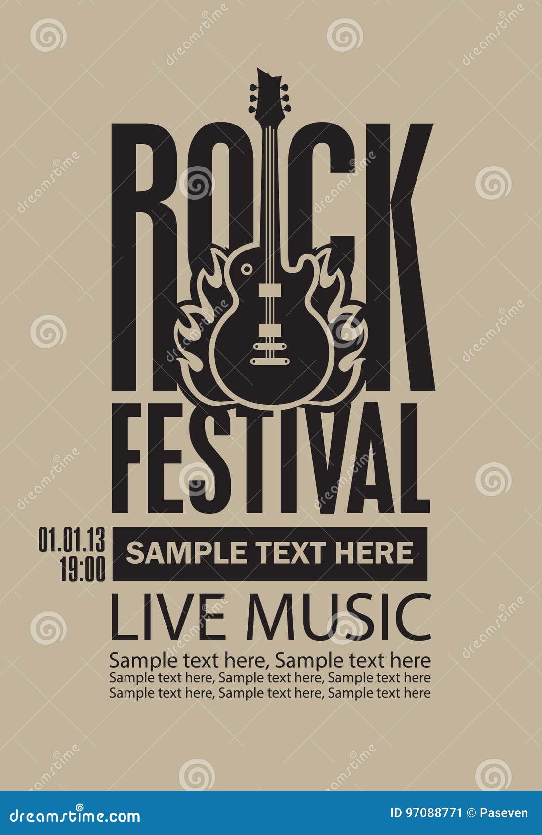 Flaming Guitar Rock Music Poster