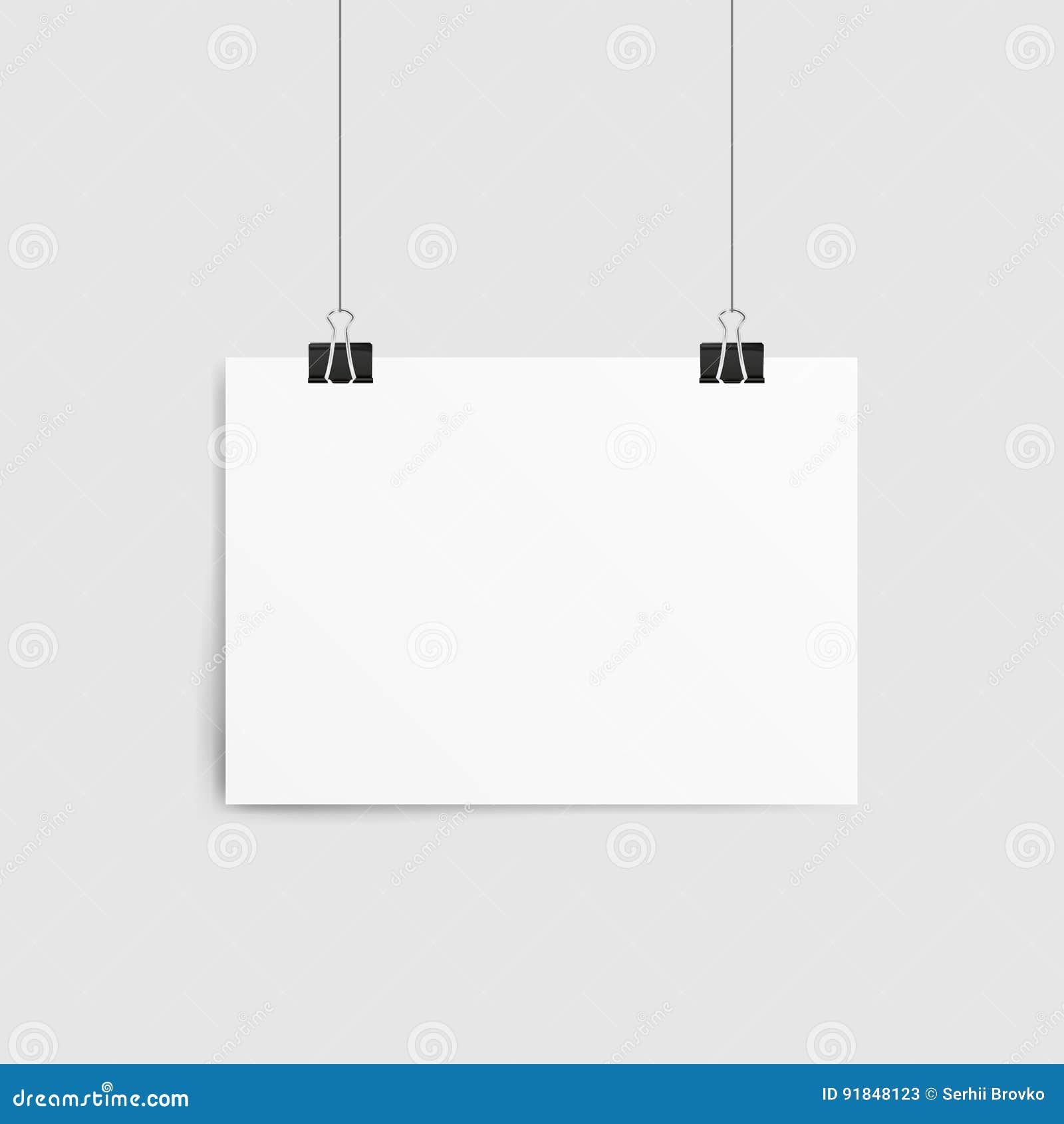 Download Poster Template Of A Paper Sheet Empty Paper Frame Mockup Hanging With Paper Clip Stock Vector Illustration Of Business Office 91848123 PSD Mockup Templates