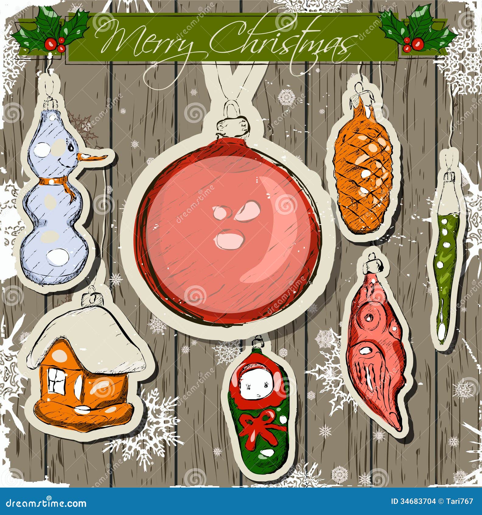 Poster With Vintage Christmas Decorations. Stock Images 