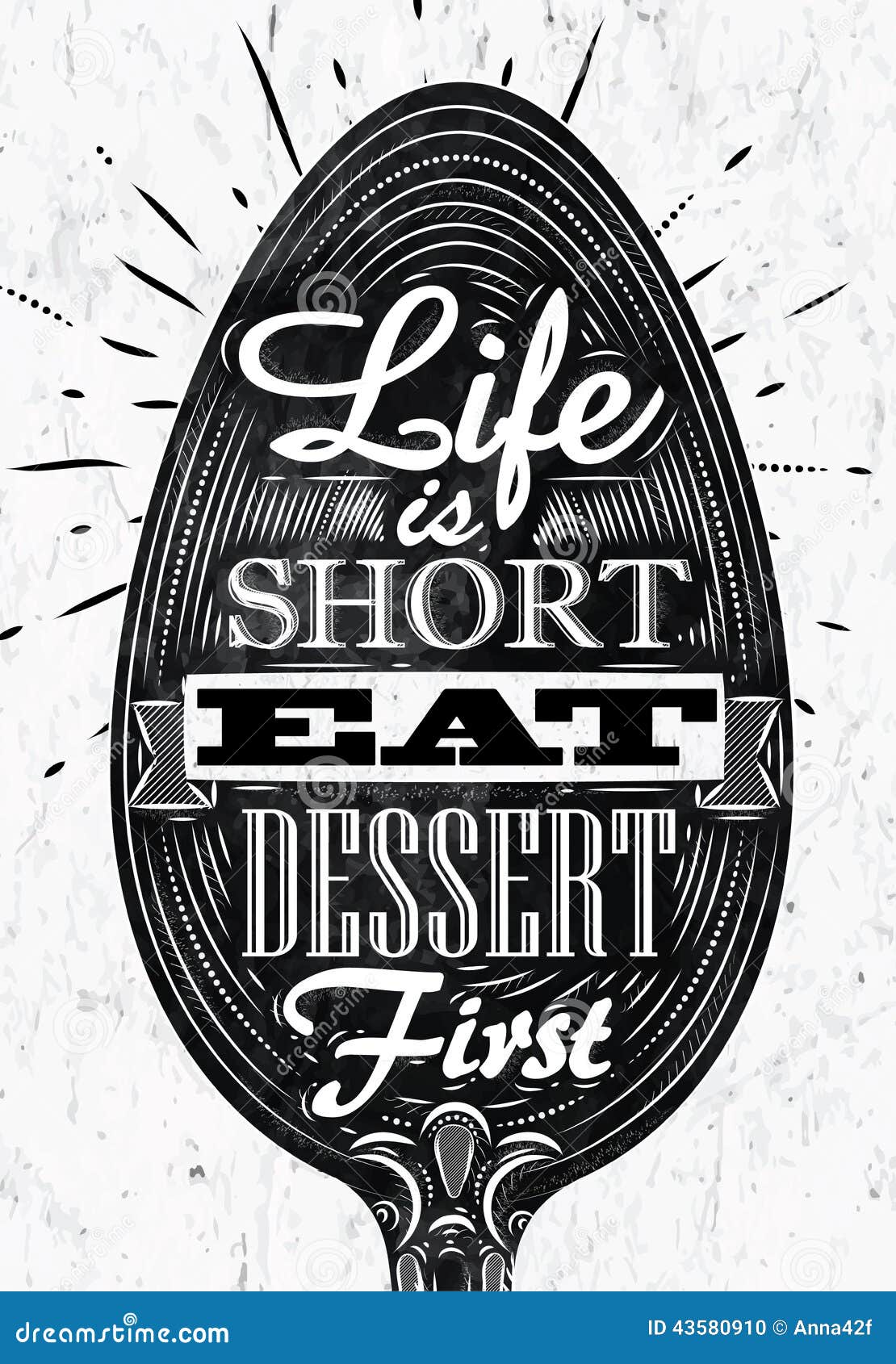 poster vintage spoon restaurant retro style lettering life short eat dessert first black white graphics 43580910