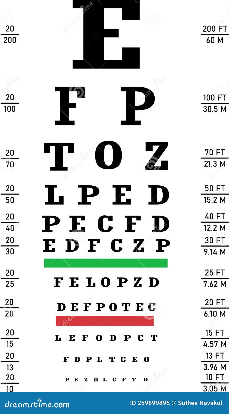 Eye test chart poster for vision exam Royalty Free Vector