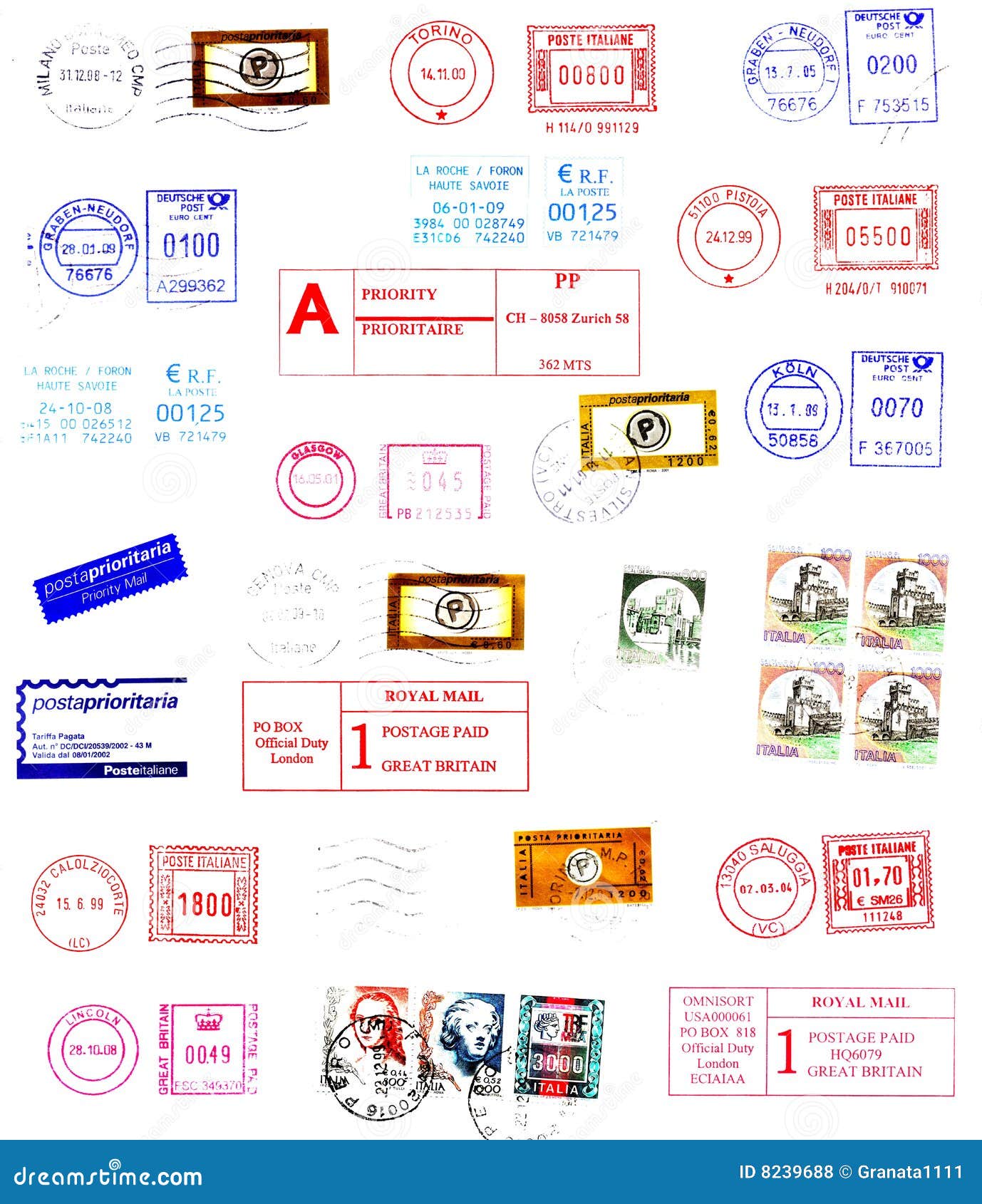 Postmarks, Labels, Post Stamps Editorial Stock Photo Image of english
