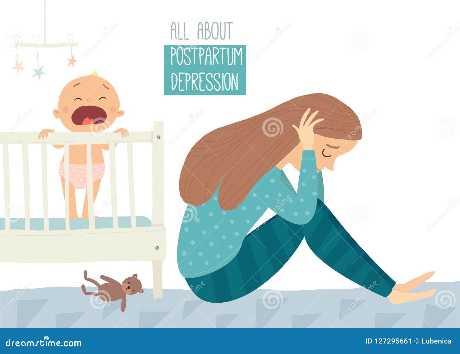 postpartum depression. postnatal depression. baby s blues. cartoon  hand drawn eps 10   on