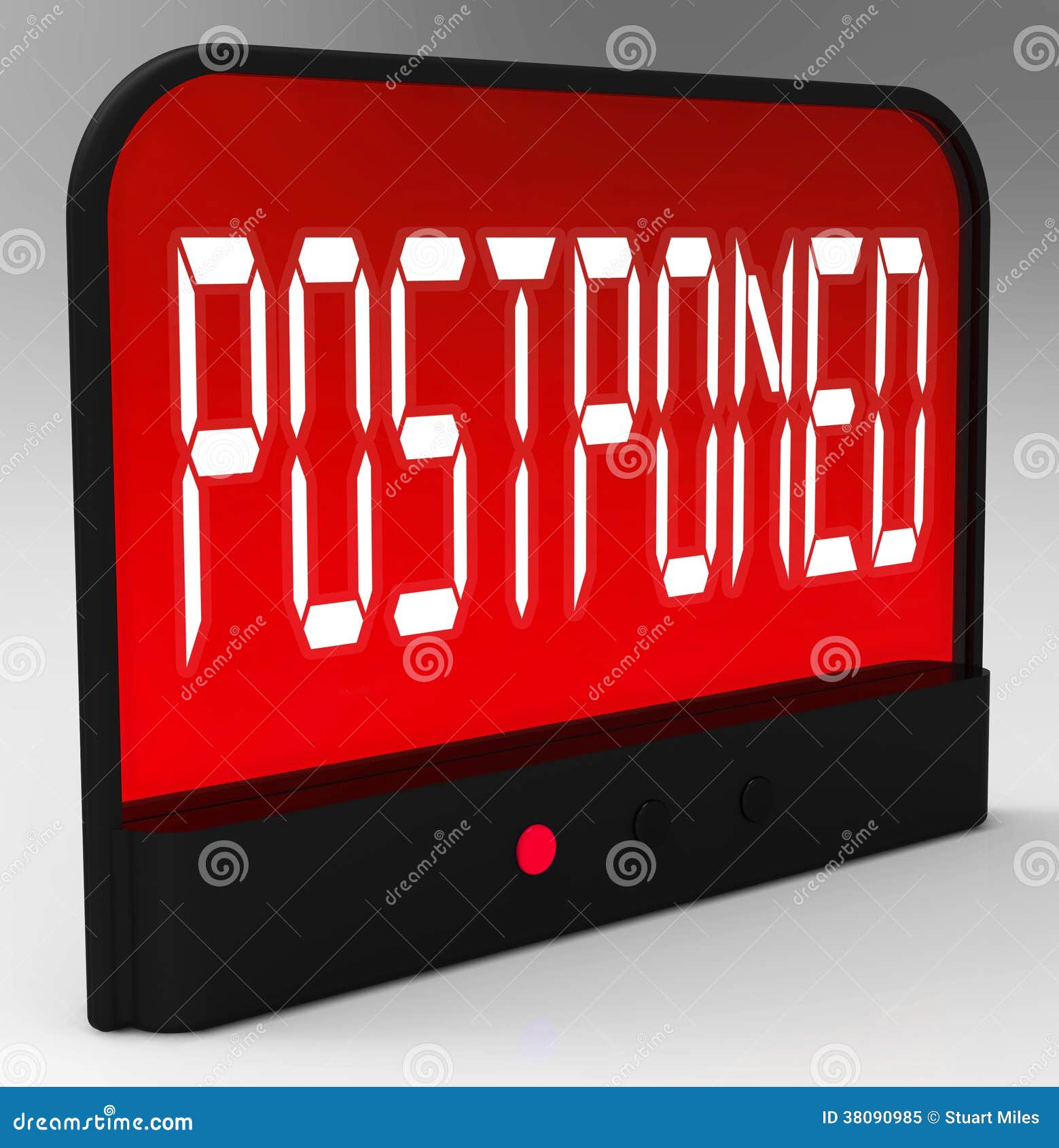 Postponed Clock Means Delayed until Later Time Stock Illustration