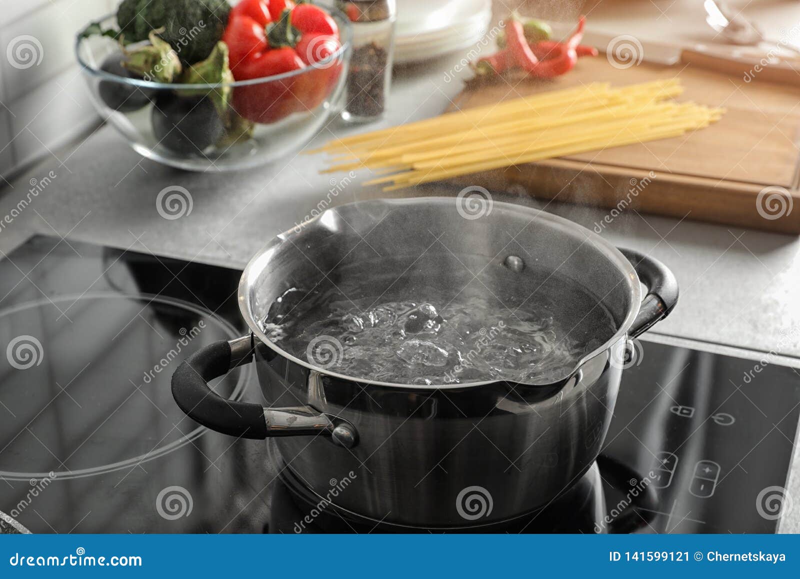 Pot with Boiling Water on Electric Stove Stock Image Image of cook