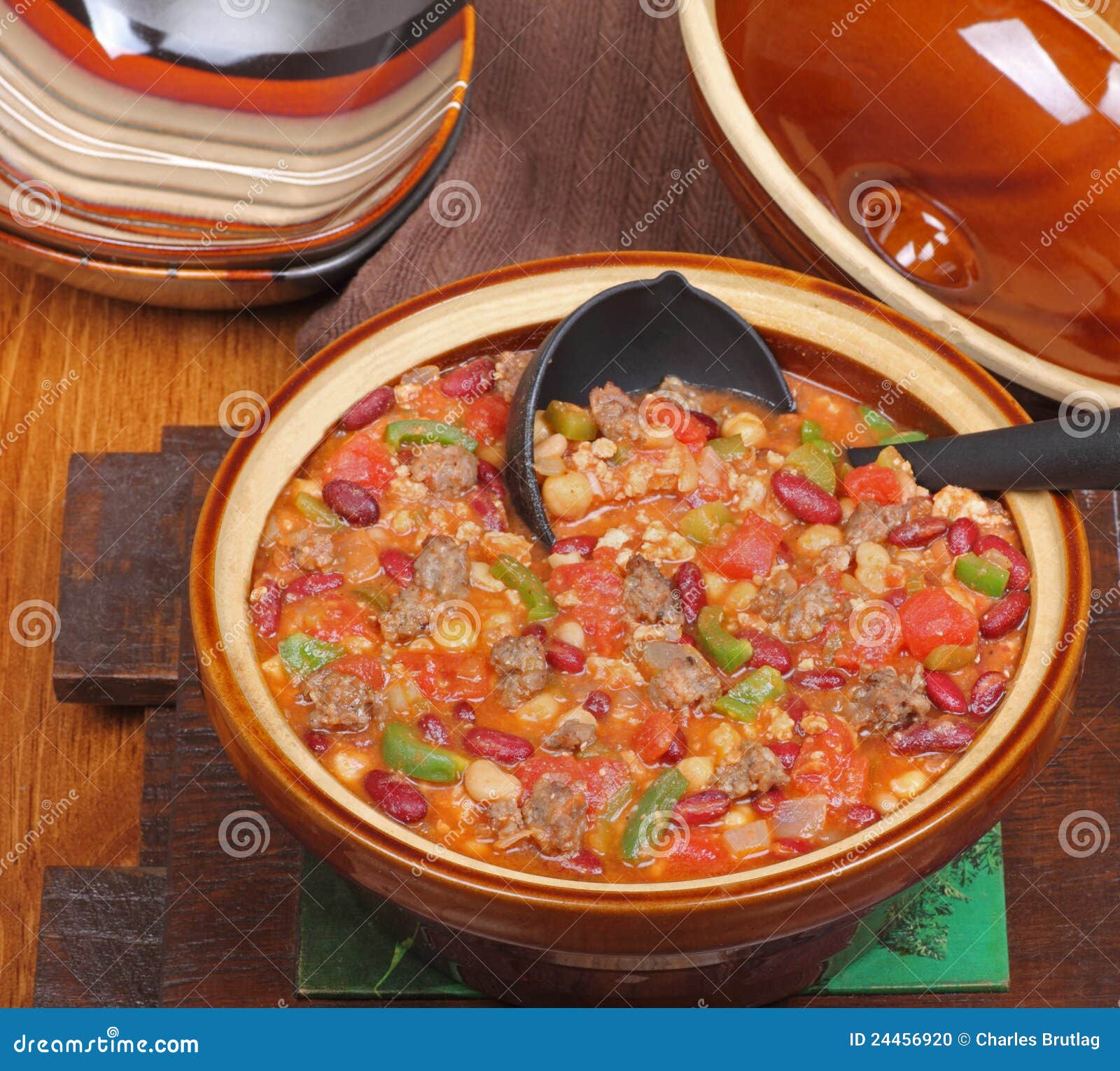 Pot of Chili stock photo. Image of meal, ladle, vegetable 24456920
