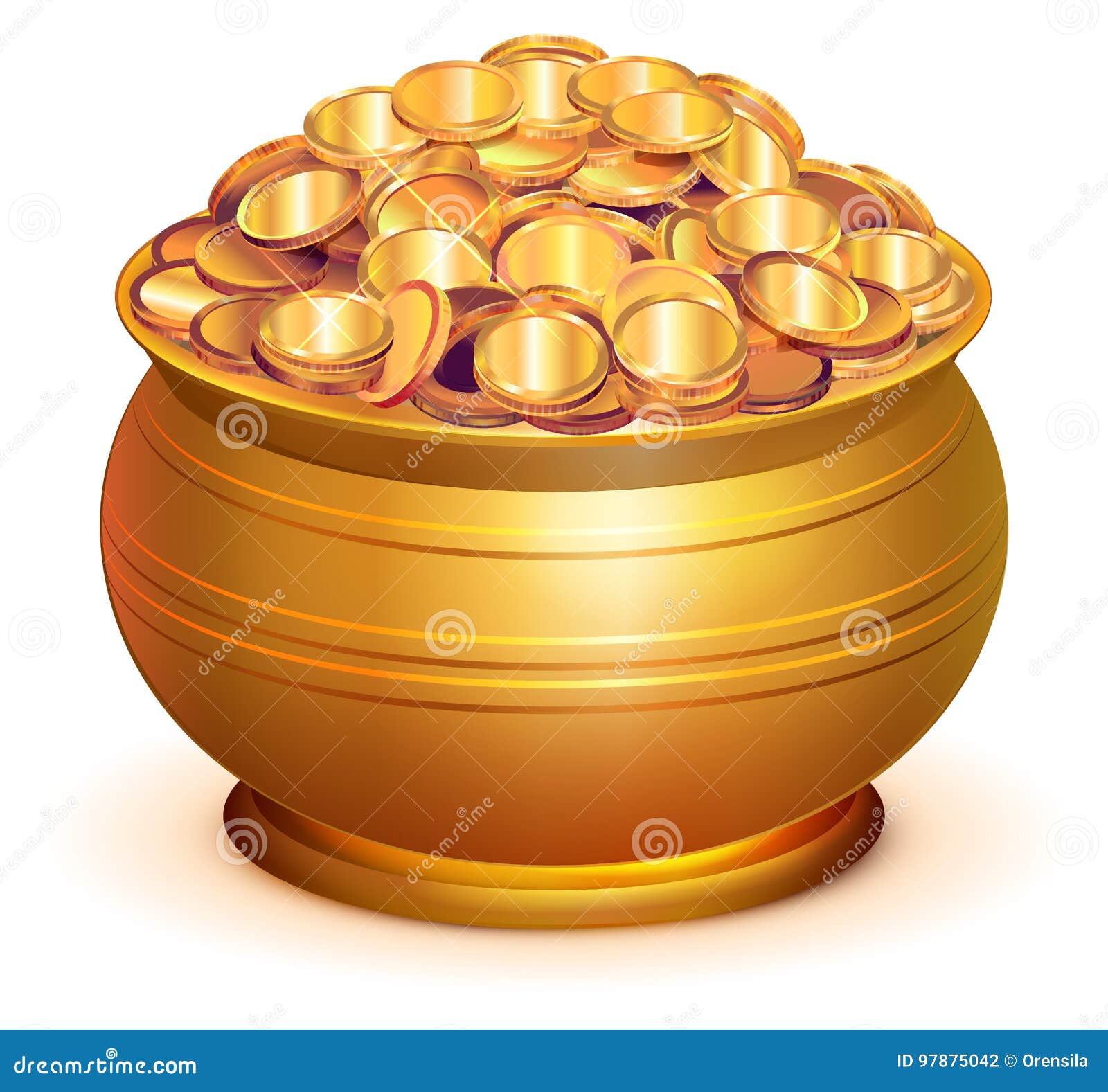 Pot D'or Complètement De Pièces D'or Illustration De Vecteur - Illustration  Du Jaune, Vecteur: 97875042