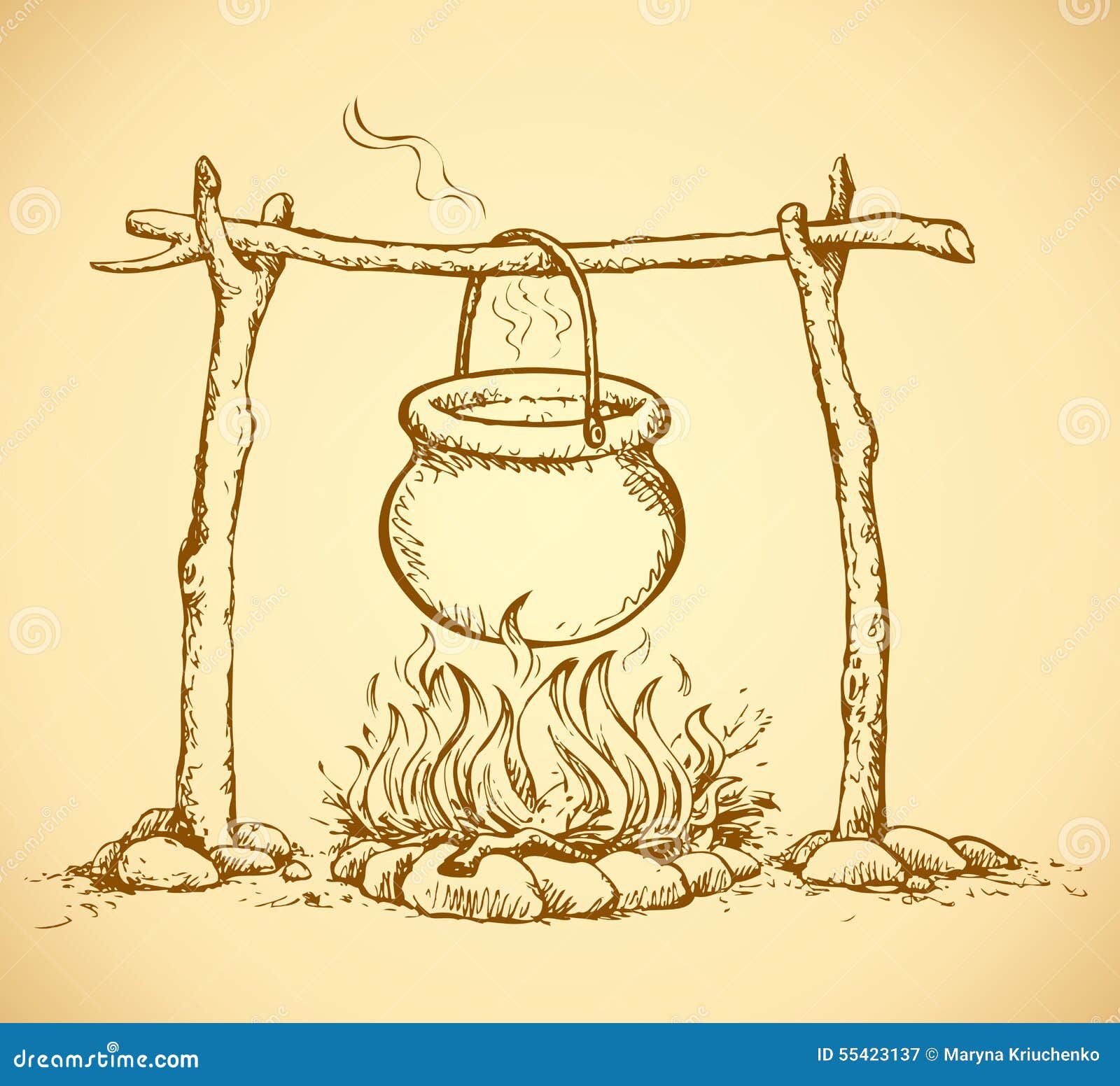 Pot On The Fire Vector Drawing Stock Vector Illustration Of Coal Background 55423137