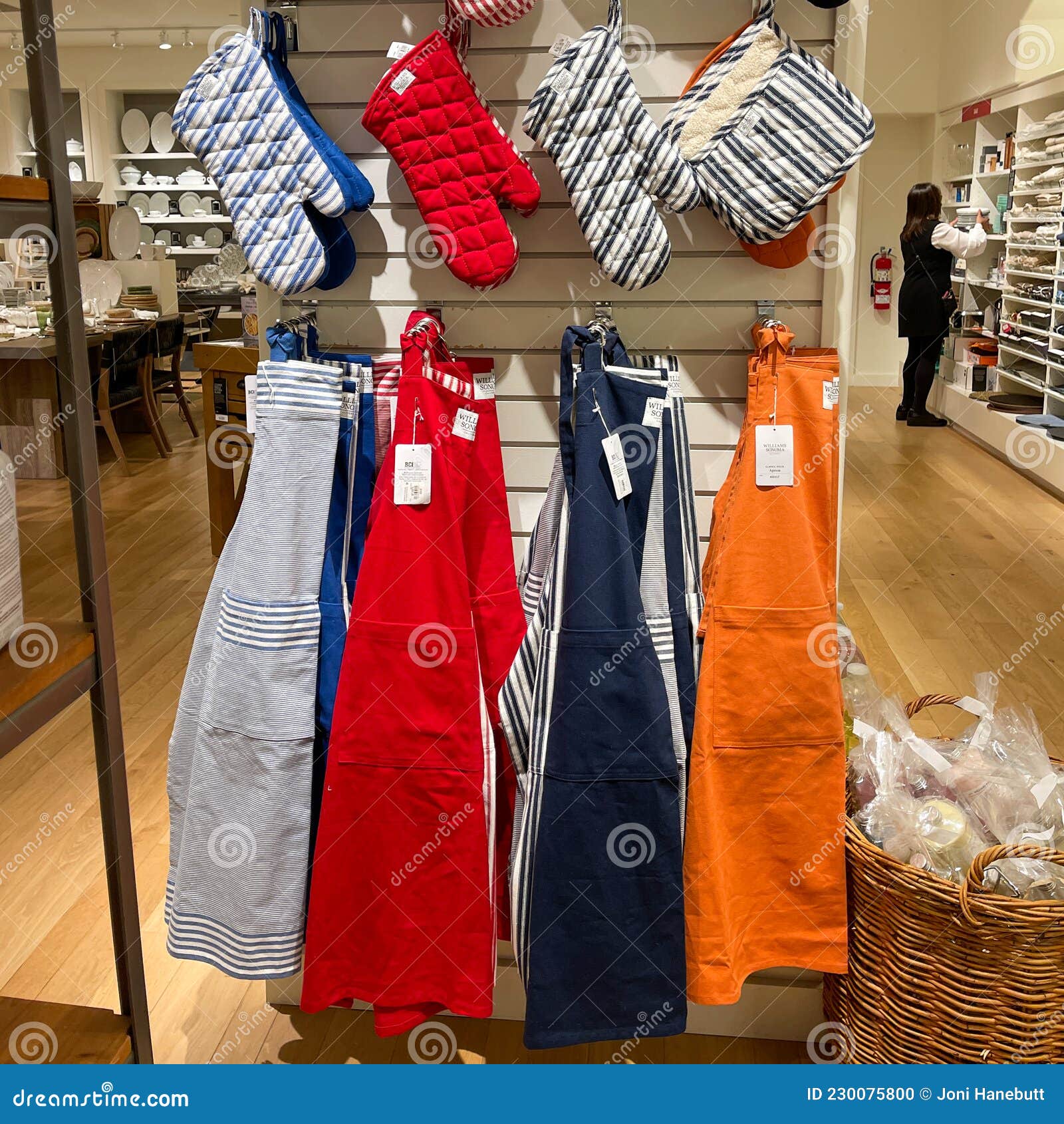 The Pot Holder and Apron Aisle at a Williams Sonoma Store at an