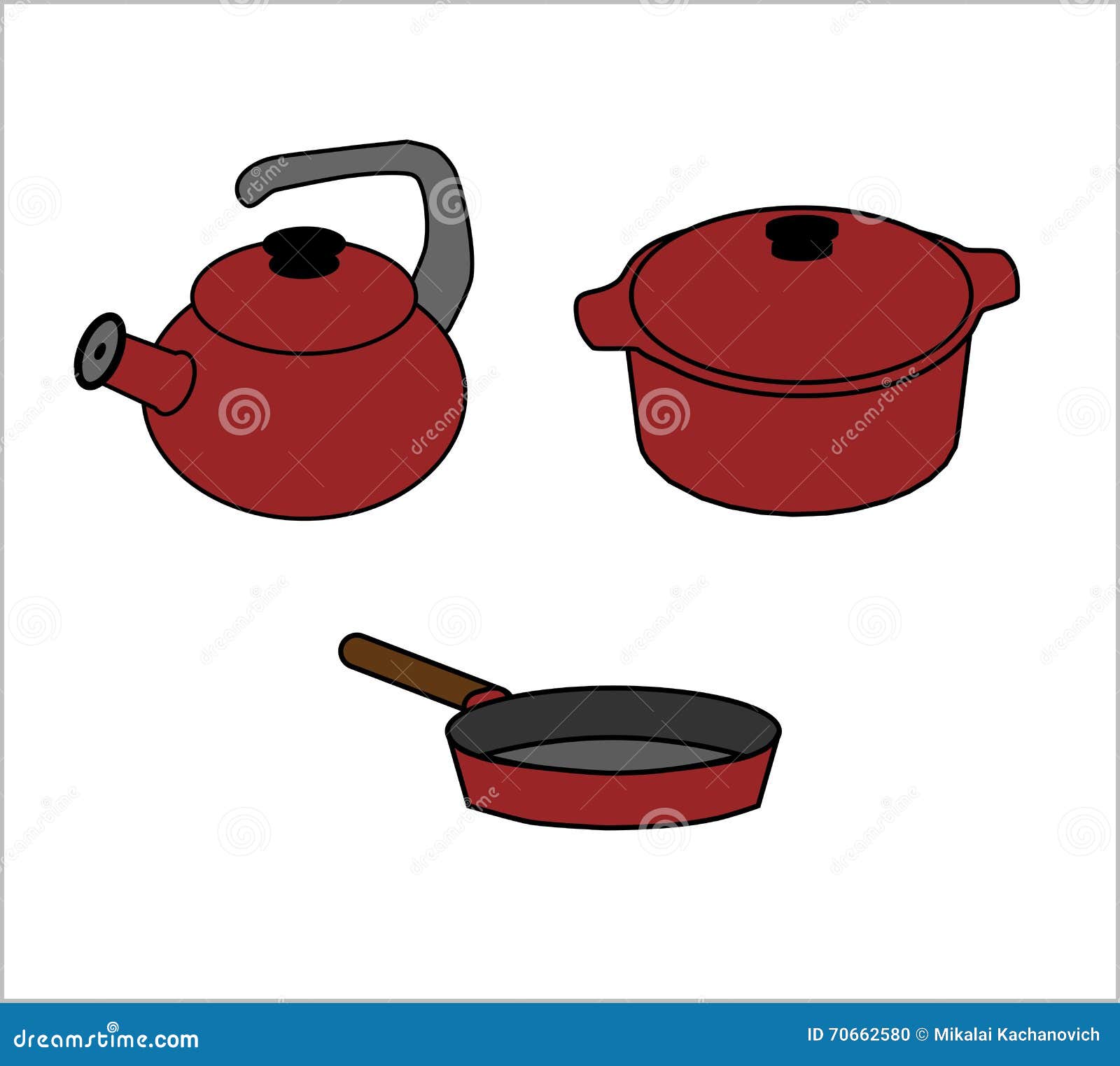 Pot, kettle and frying pan stock illustration. Illustration of saucepan