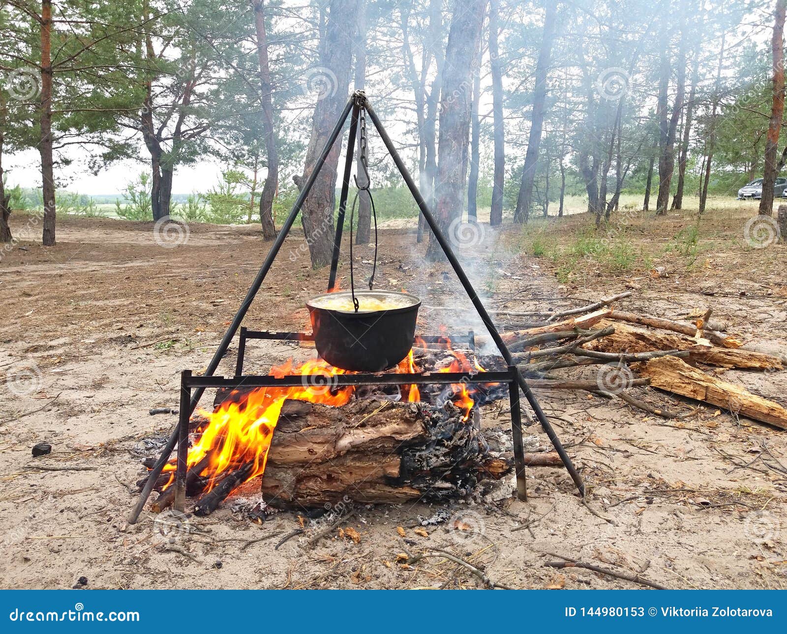 Cooking Food On The Fire In The Pot Stock Image Image Of Iron Alfresco 144980153