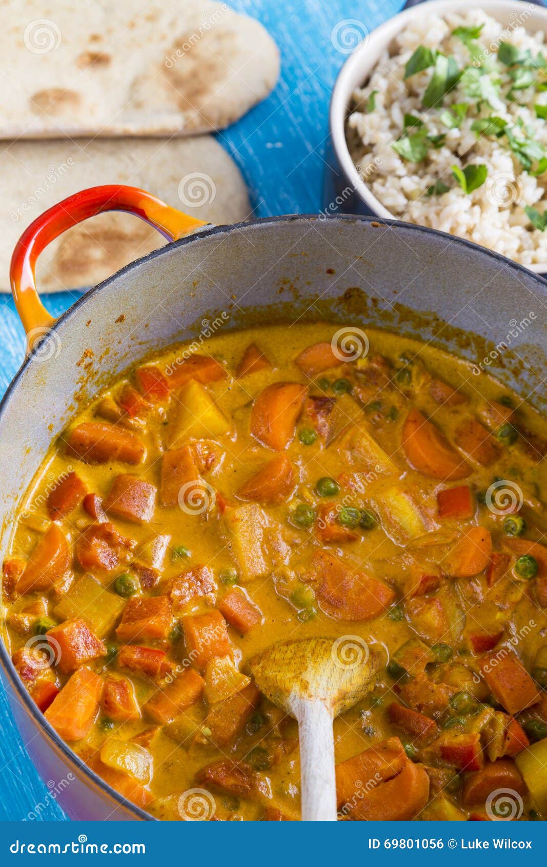 Pot of Vegetable Korma Curry with Rice Stock Photo Image of coriander
