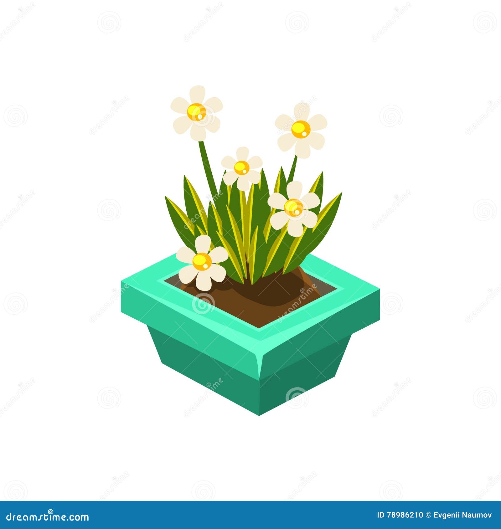 Pot With White Flowers Isometric Garden Landscaping Element Stock