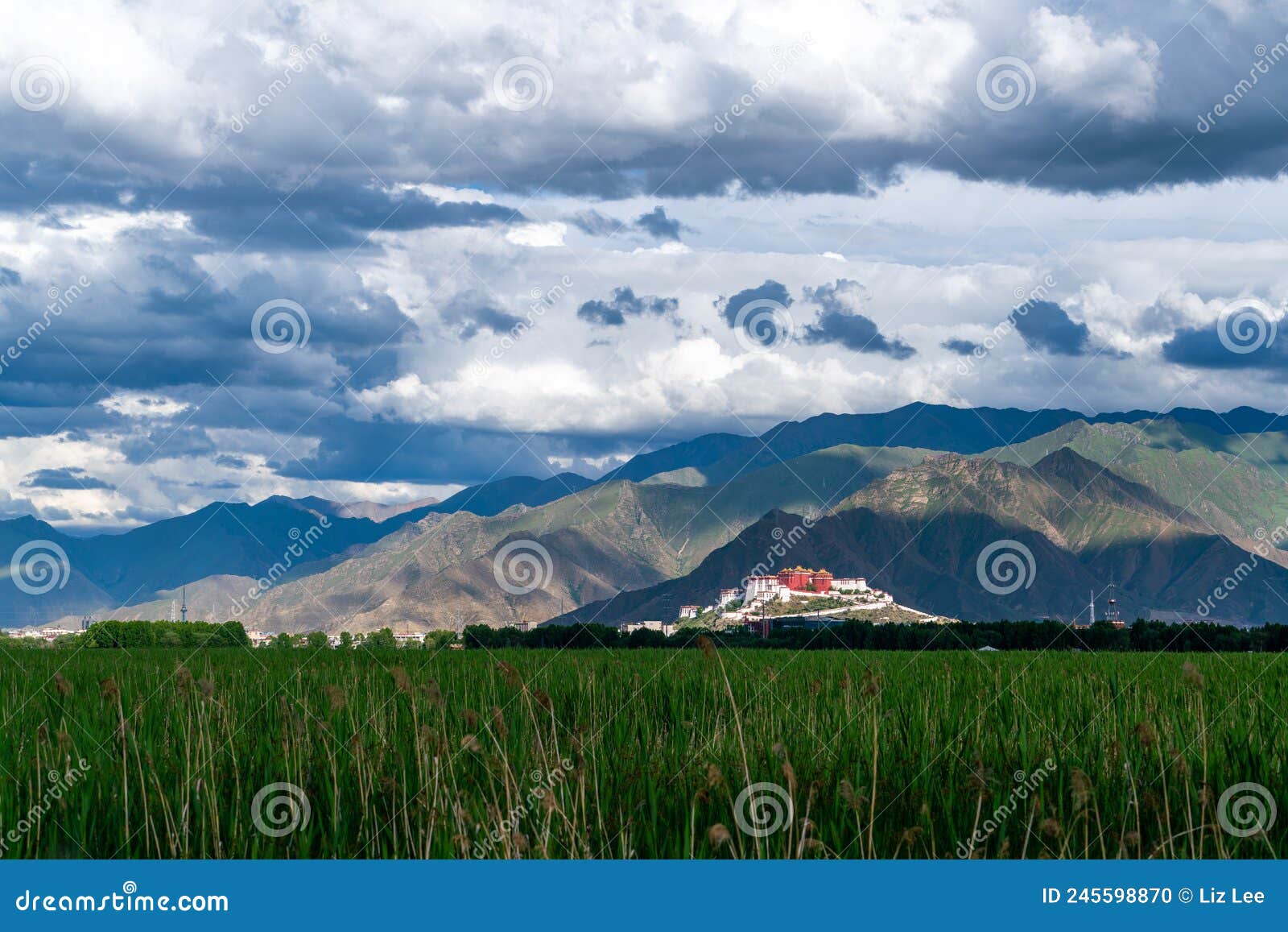 the potala palace, the holy place of tibetan buddhism under the mountains