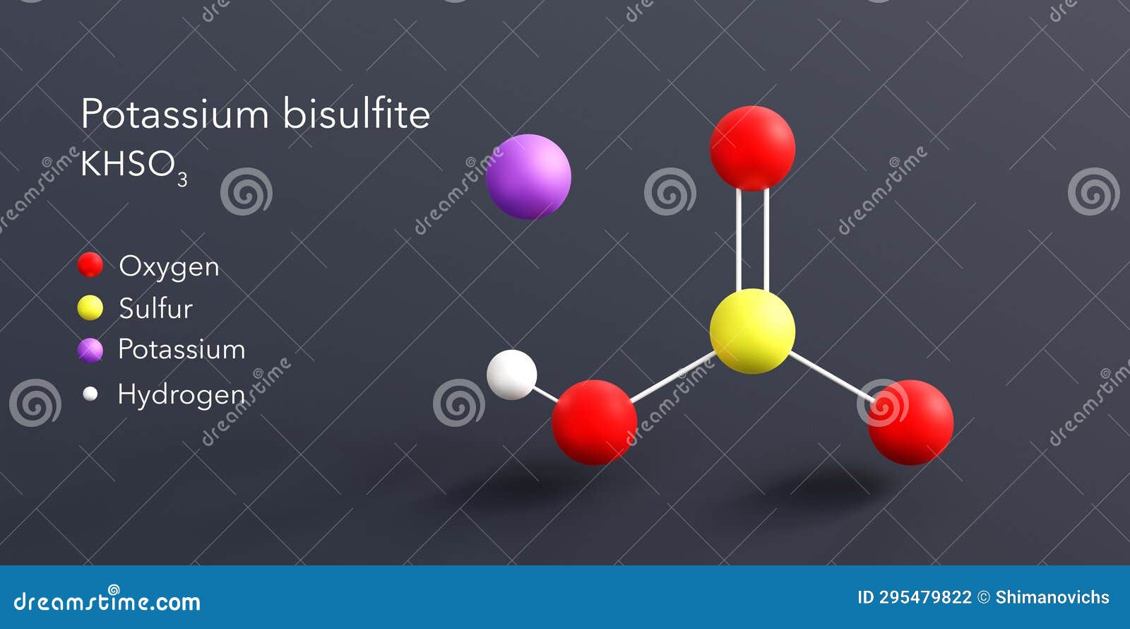 Potassium Bisulfite Molecule 3d Rendering, Flat Molecular Structure