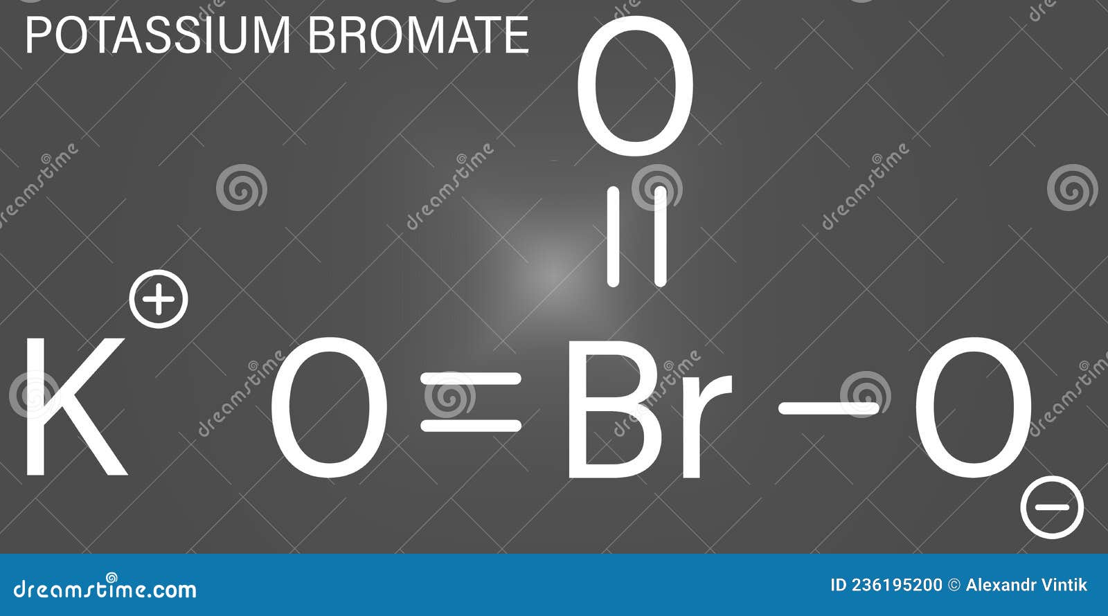 potassium bromate. kbro3, e924. used as additive to flour in the baking of bread. skeletal formula.