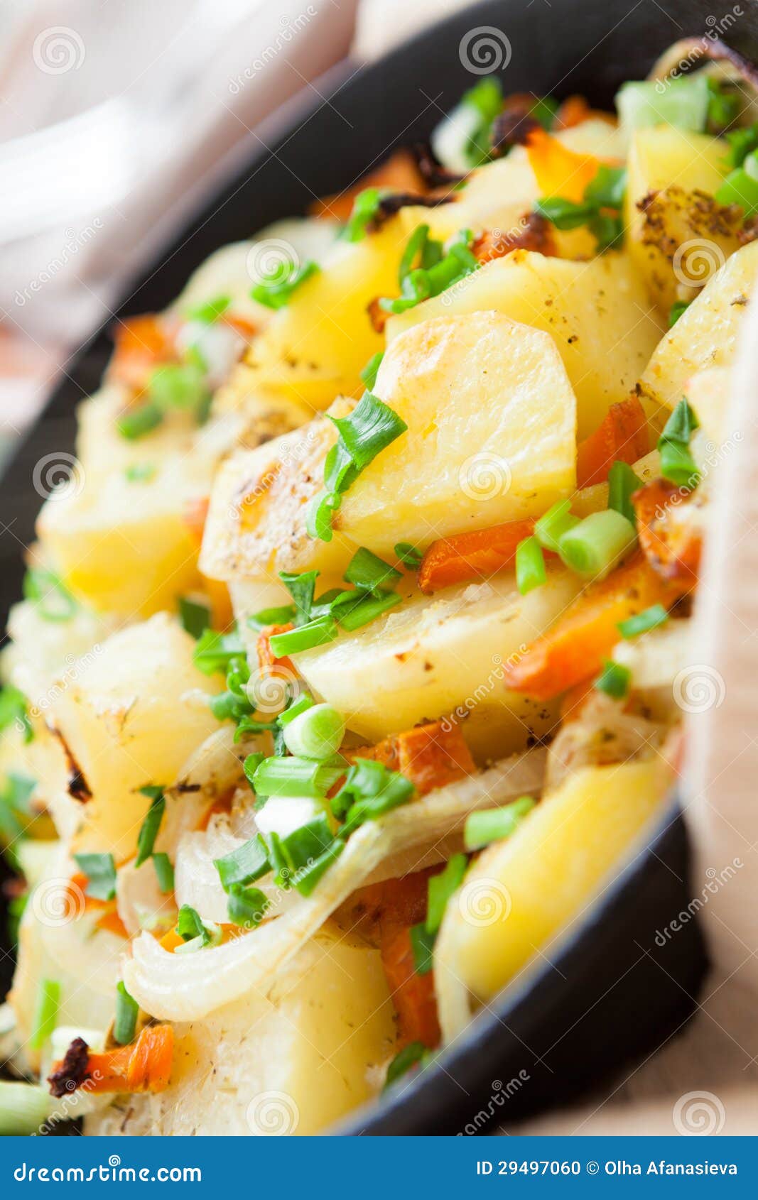 Potato, Carrot and Onion in a Large Frying Pan Stock Photo Image of