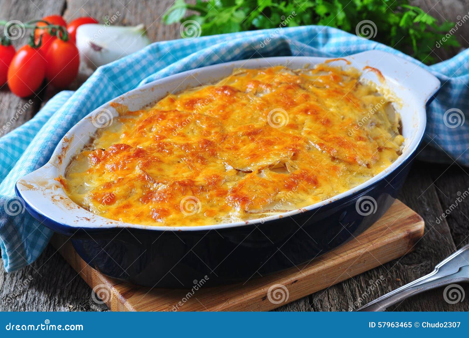 Potato Casserole with Chicken, Onions and Cheese Stock Image Image of