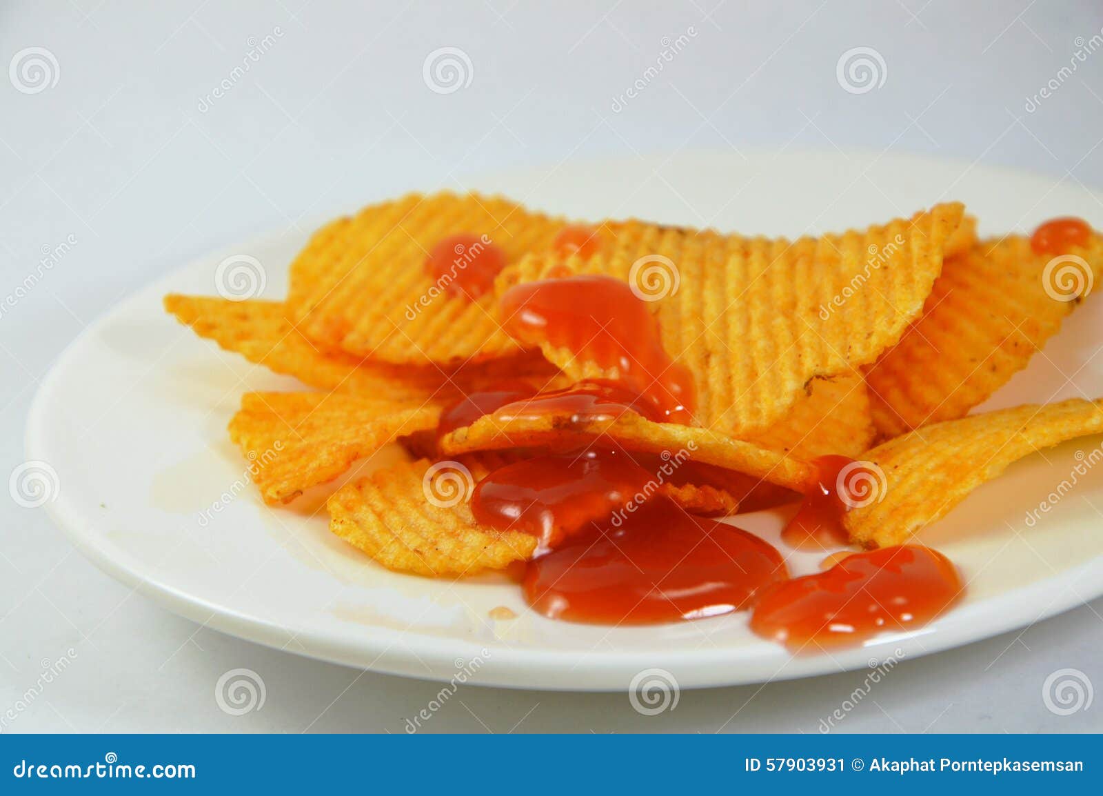 Potato Chip Dressing Ketchup on Dish Stock Image Image of chip, sour