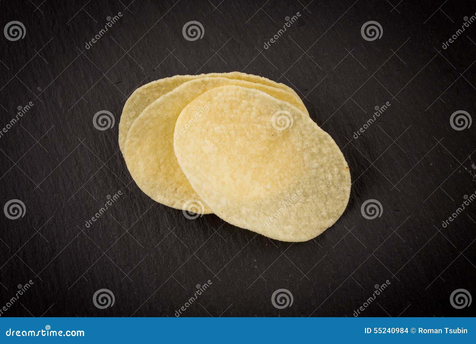 Potato Chips on a Black Background Stock Photo Image of prepared