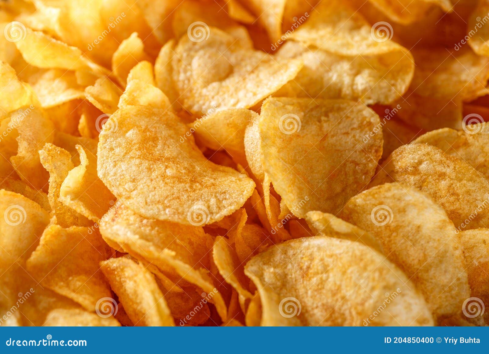 Potato Chips or Crisps .Potato Chips Texture Background Flat Overhead View.concept of Fast Food