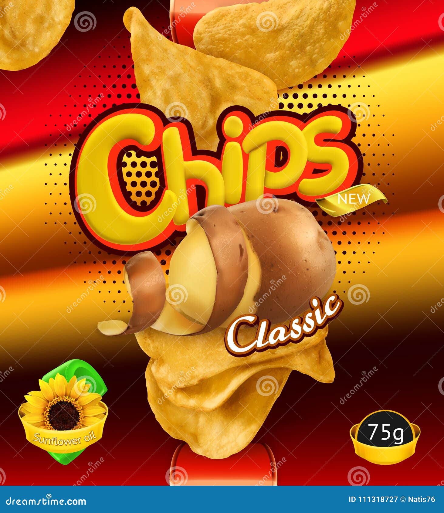 Potato Chips. Design Packaging, Vector Template Stock Vector Potato Chips. Design Packaging, Vector Template Stock Vector