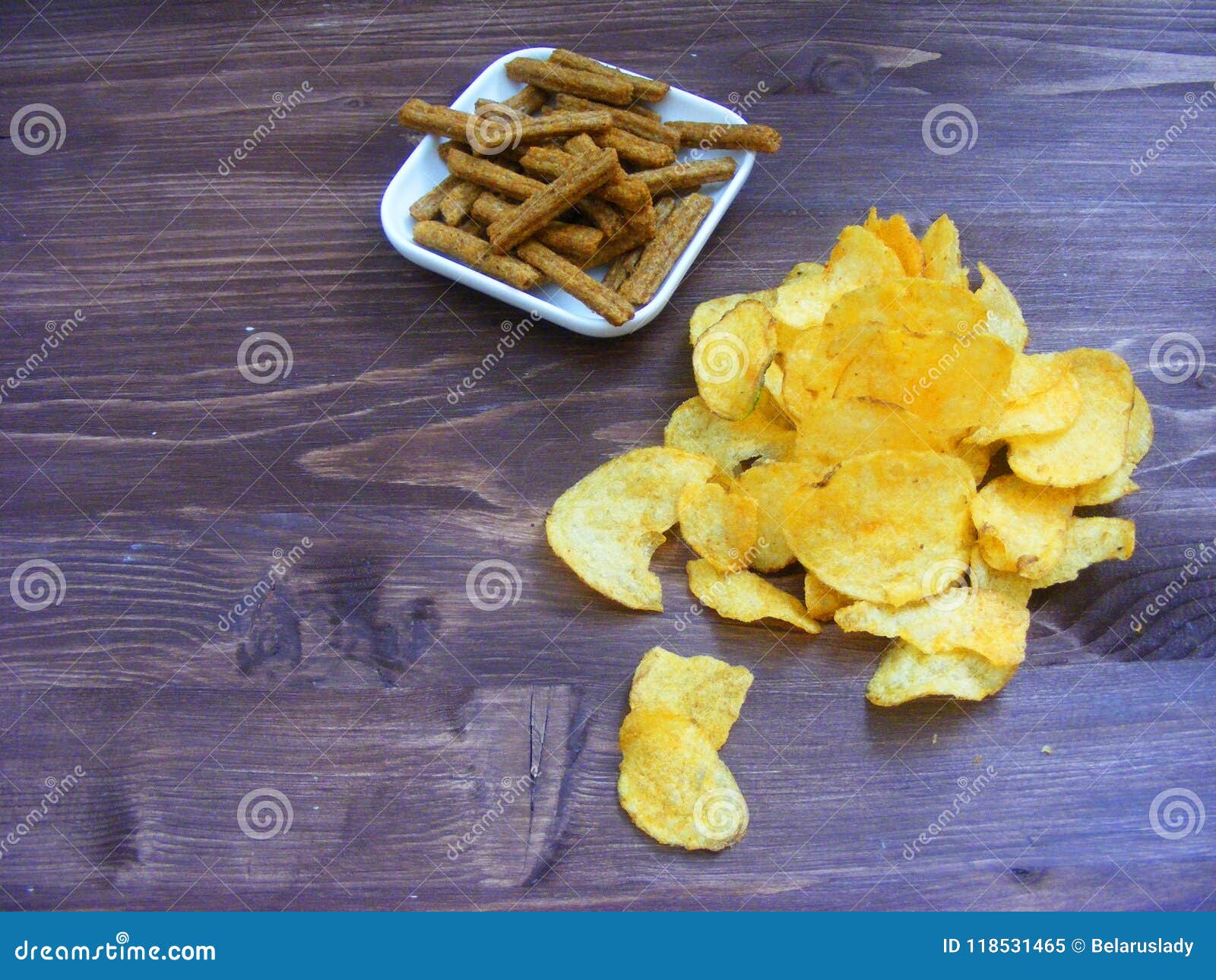 Crispy Potato Chips and Dry Bread Stock Image Image of eating, chip