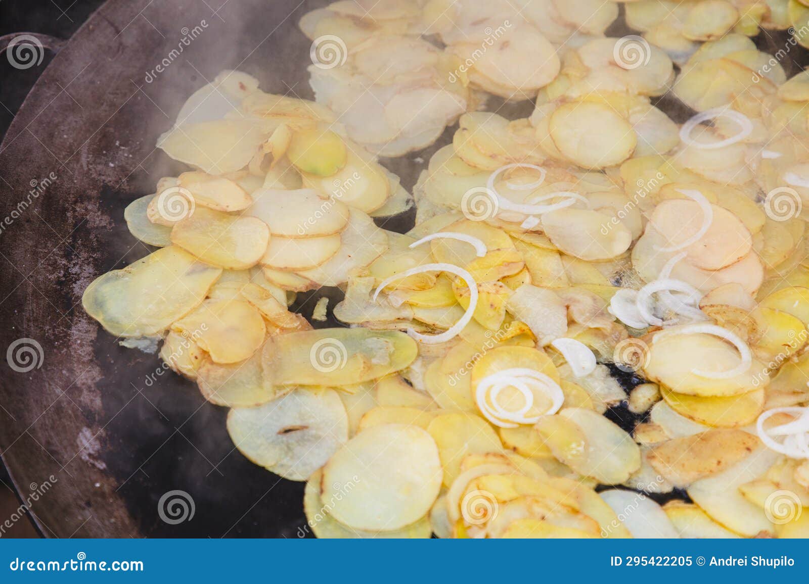 Potato Chips are Fried in a Frying Pan in Oil Stock Image Image of