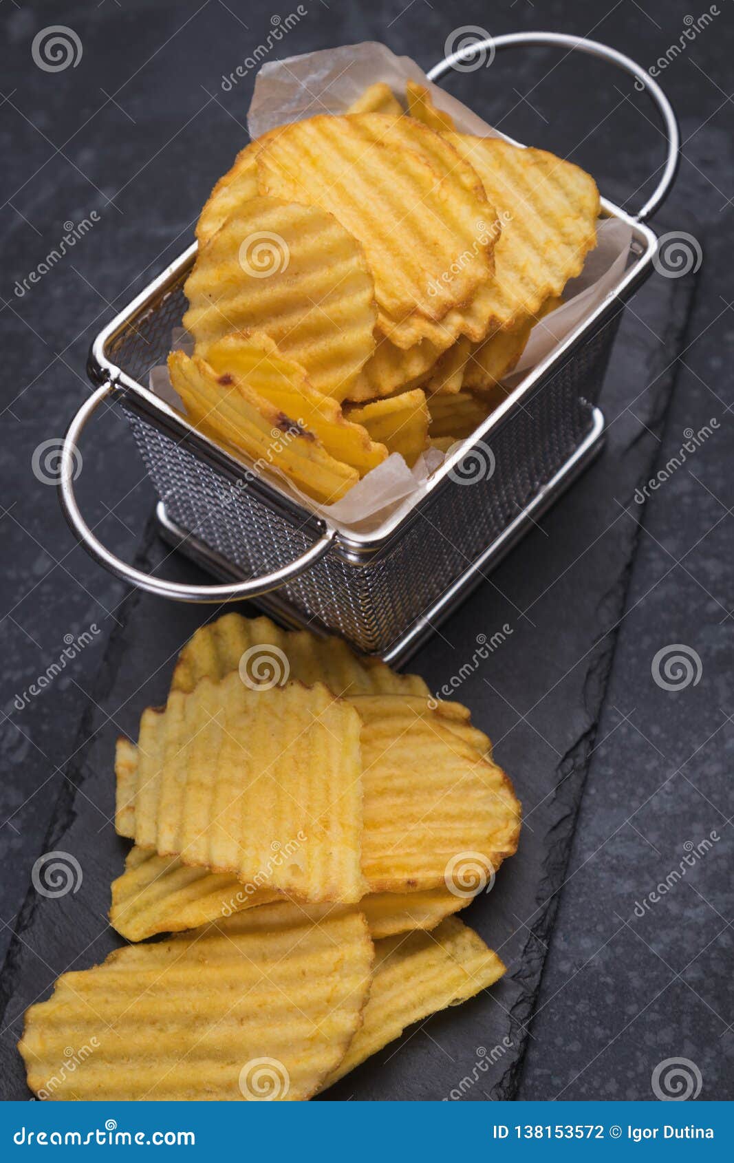Potato Chips in Frying Basket Stock Photo Image of ridge, chips