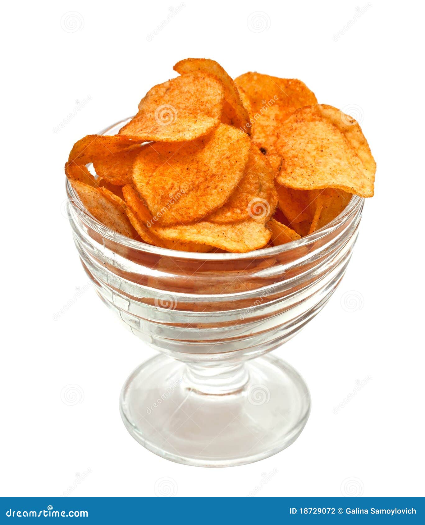 Potato chips in glass bowl stock photo. Image of flat 18729072
