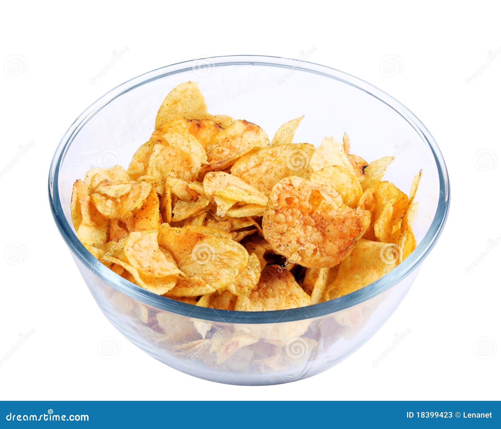 Potato chips in glass dish stock image. Image of fried 18399423