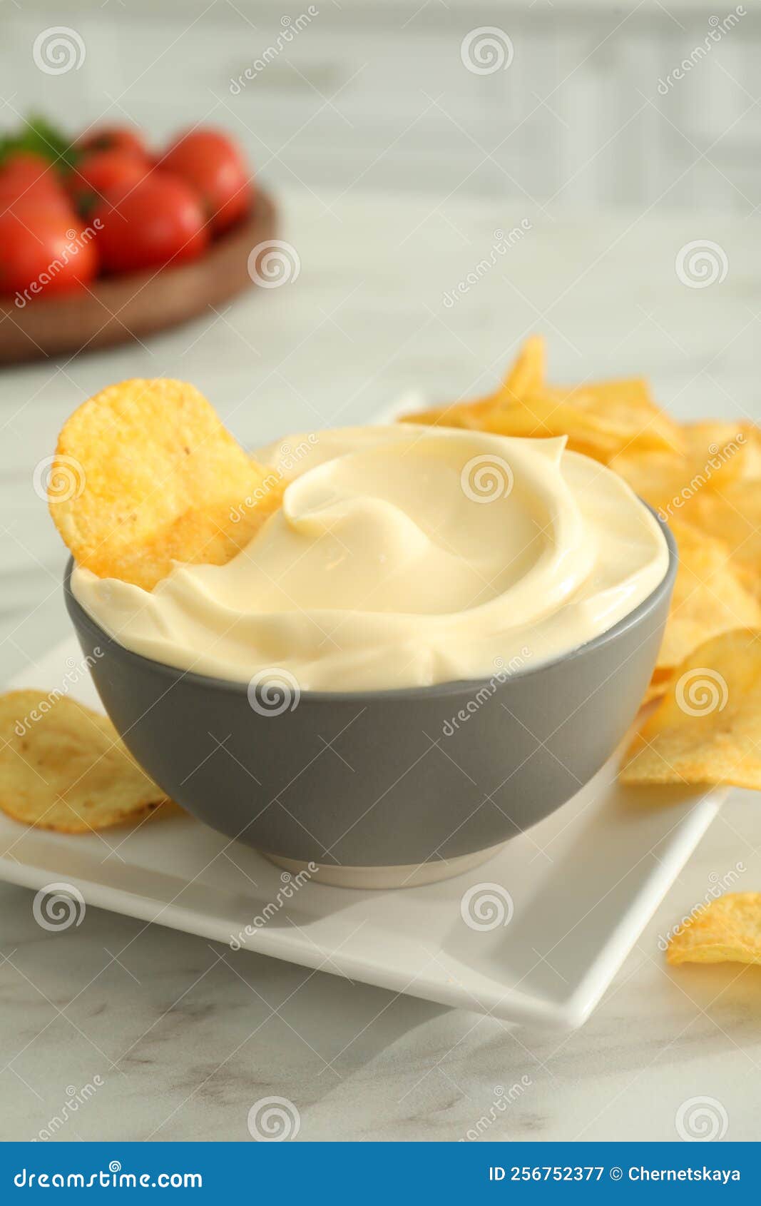 Potato Chips and Mayonnaise on White Marble Table Stock Image Image