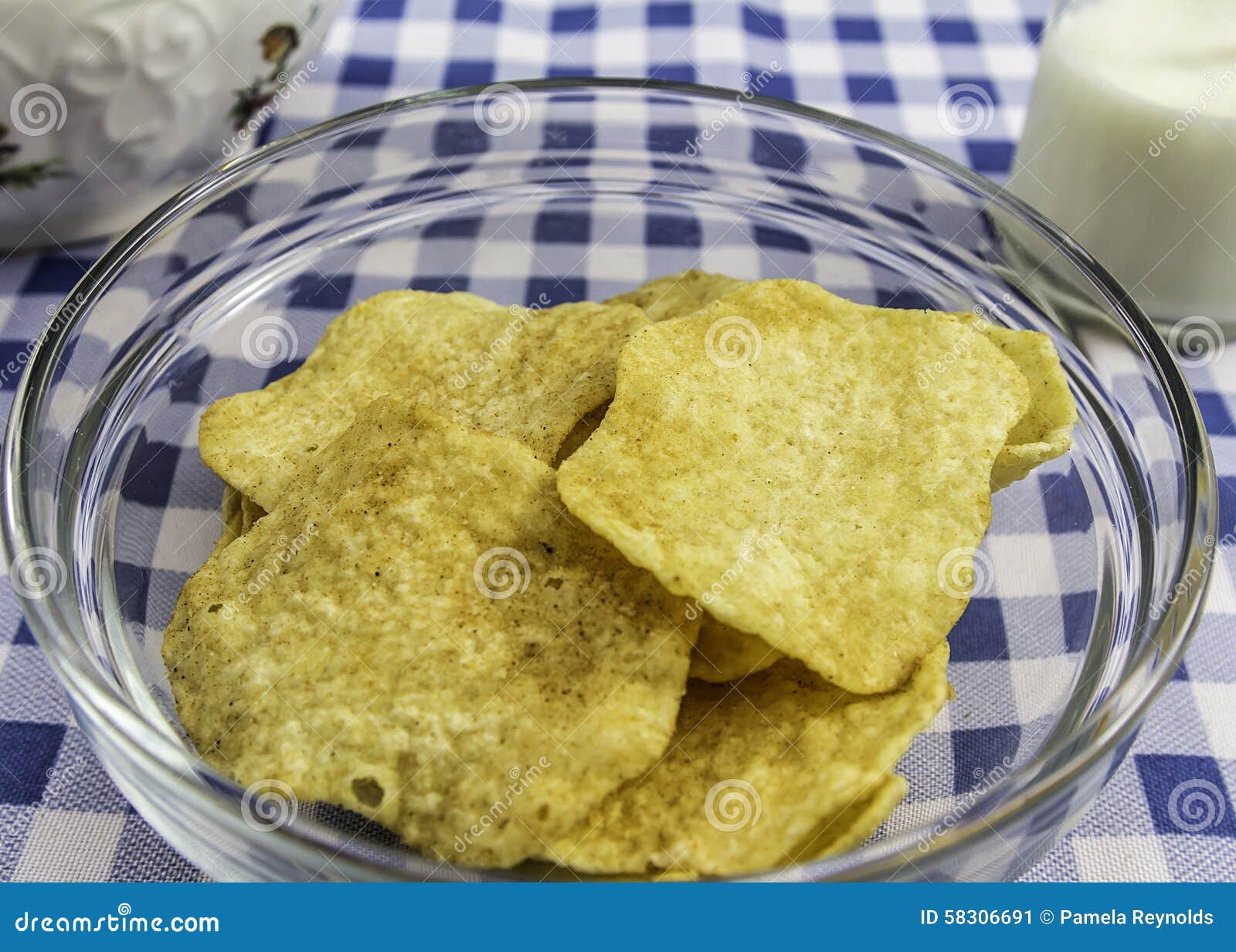 Potato Chips and Milk stock image. Image of potato, side 58306691