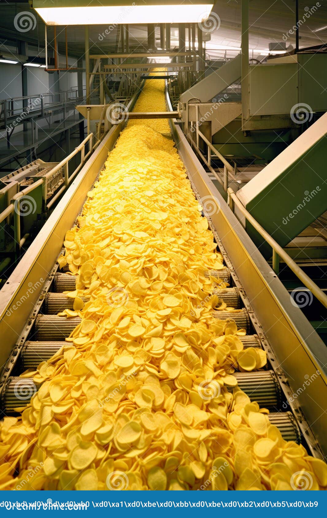 Potato Chips Production Line at the Factory. Potato Chips and Snacks.Ai