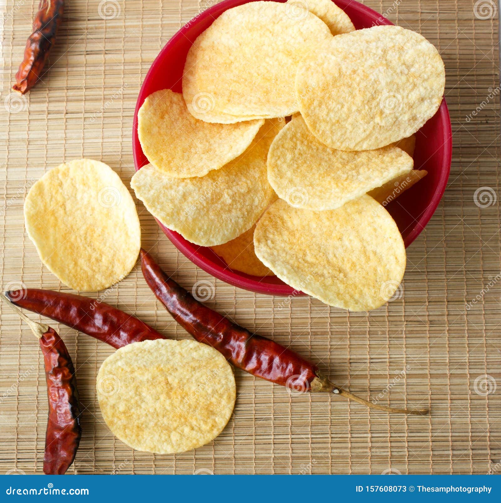 Potato Chips with Red Chilli Stock Image Image of bowl, breakfast 157608073