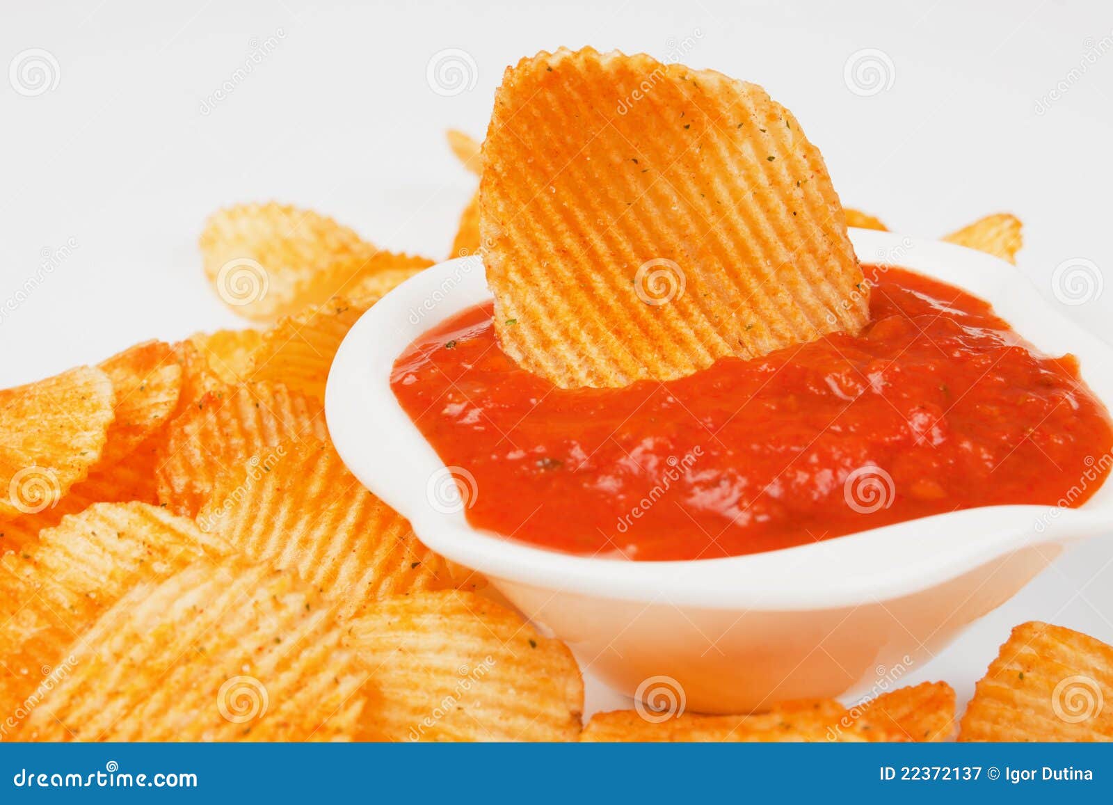Potato chips and salsa dip stock image. Image of prepared 22372137