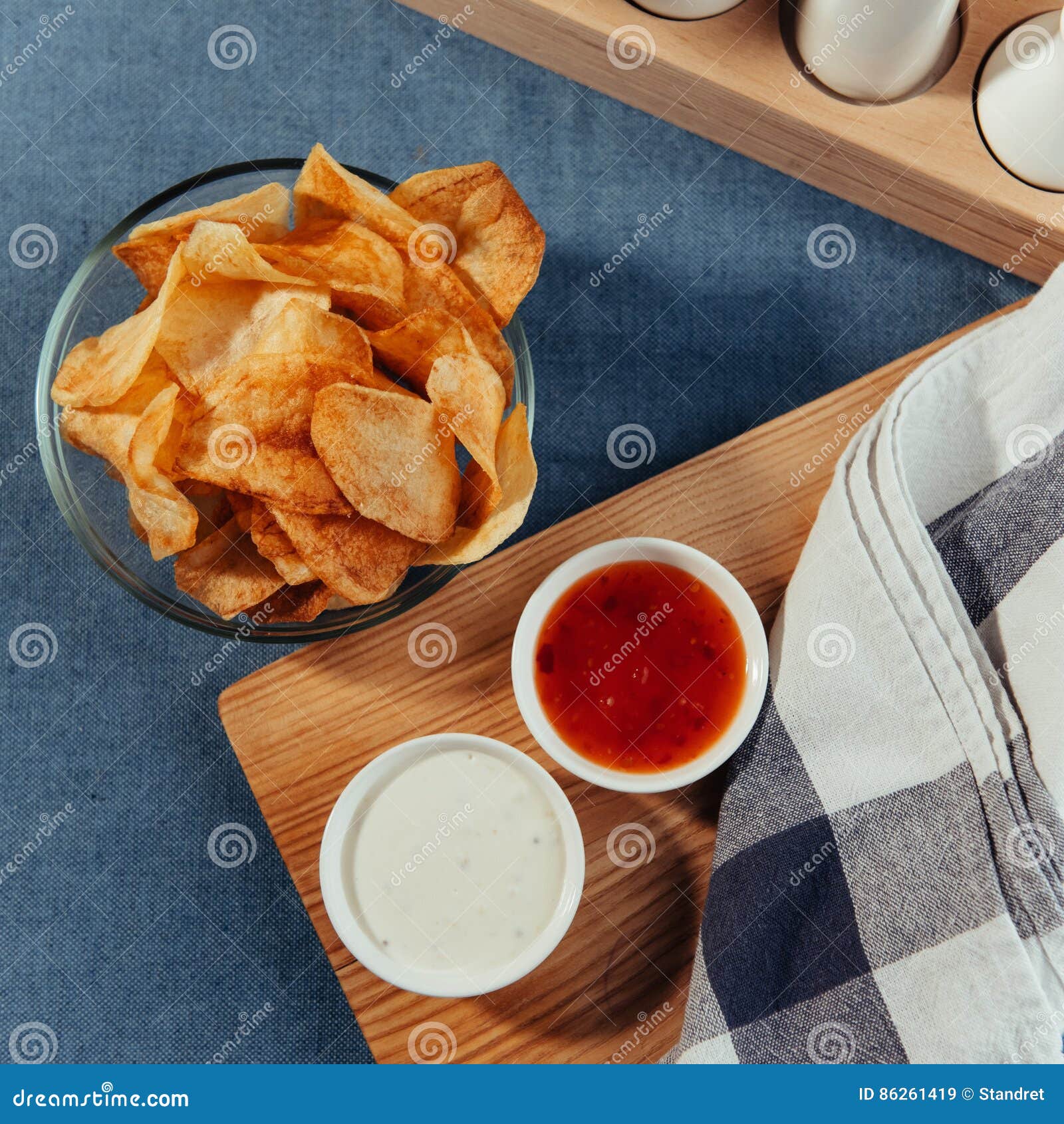 Potato Chips with Sauce on the Table. Homemade Sauces Stock Image