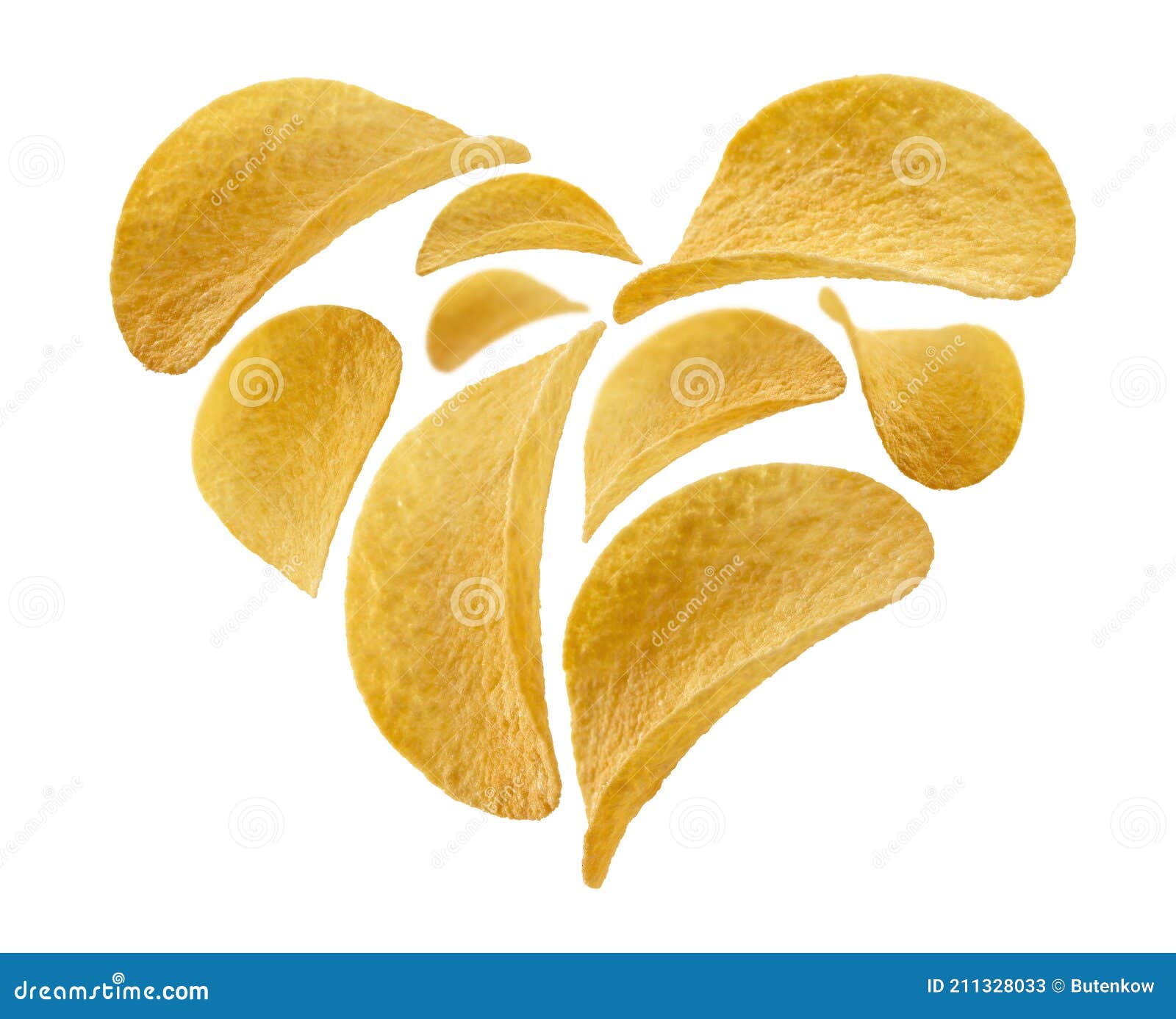 Potato Chips in the Shape of a Heart on a White Background Stock Image
