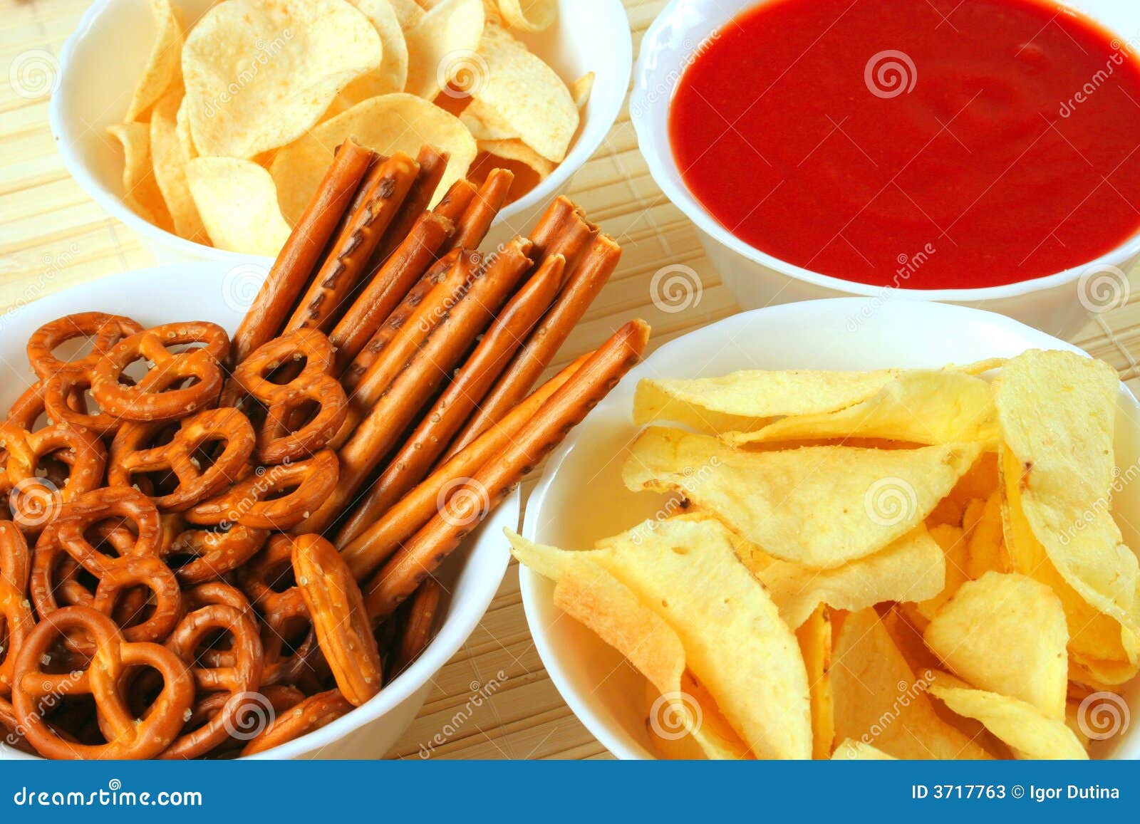 Potato Chips, Snacks and Dip Stock Image Image of pretzel, diet 3717763