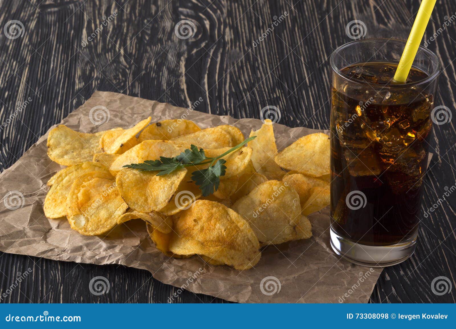 Potato chips with soda stock photo. Image of cool, junk 73308098