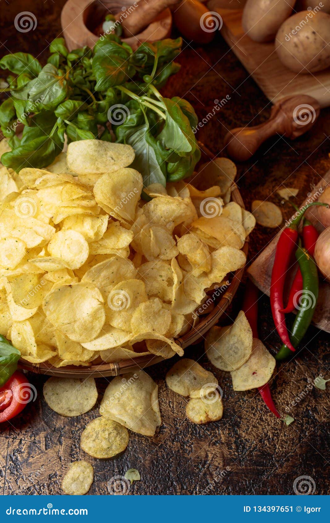 Potato Chips with Vegetables and Spices Stock Image Image of salt