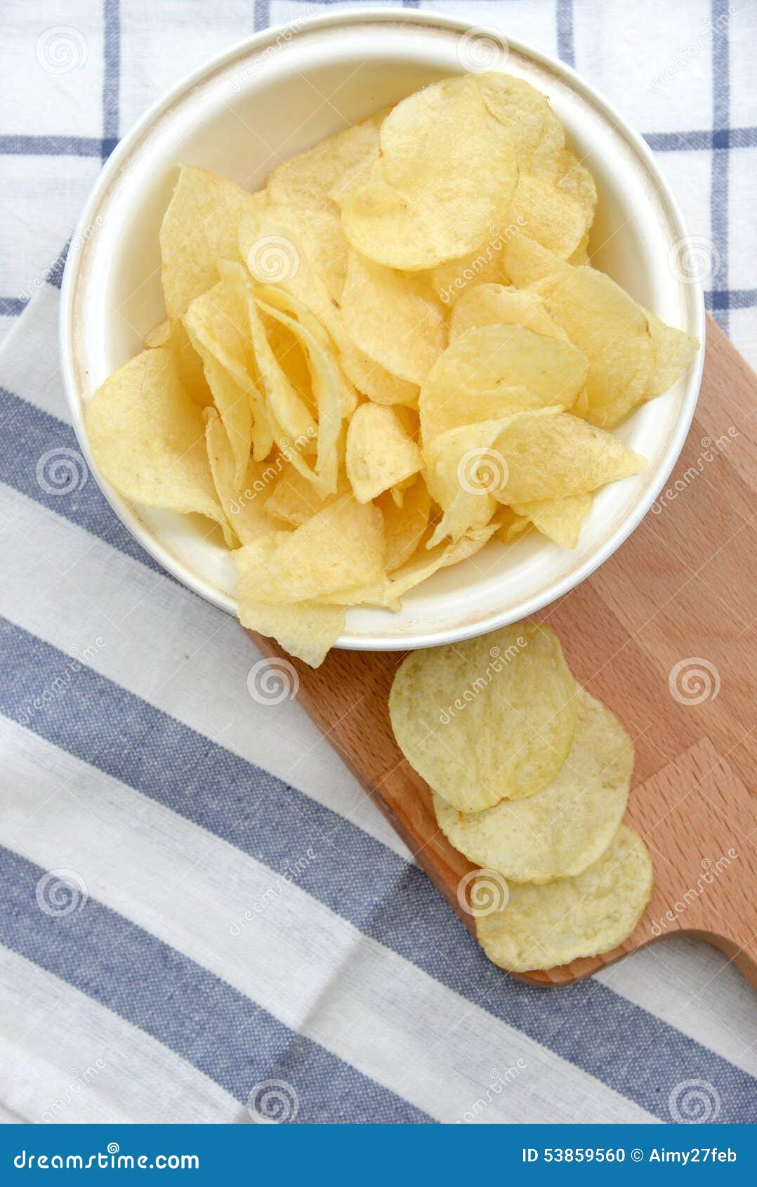 Potato Chips in Wooden Plate Stock Photo Image of fatty, fattening